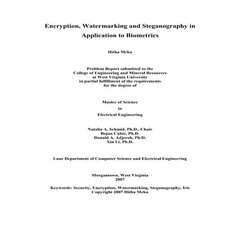 Encryption watermarking and steganography in application to biometrics electr...