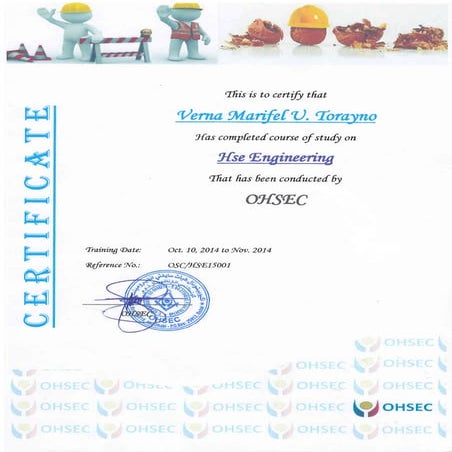 HSE ENGINEERING CERTIFICATE | PDF
