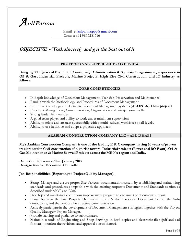 resume for oil and gas industry