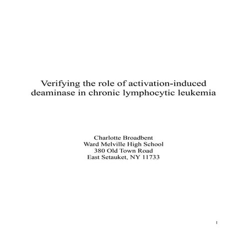 Verifying the role of AID in Chronic Lymphocytic Leukemia