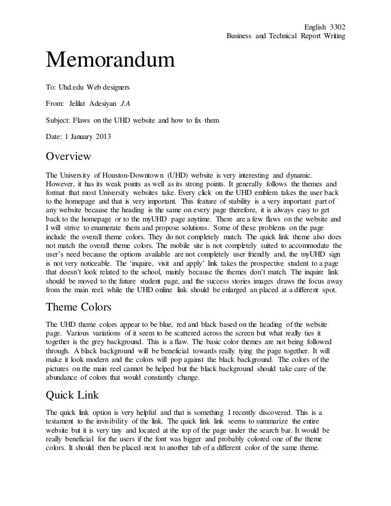 uhd website construction memorandum memo in english example