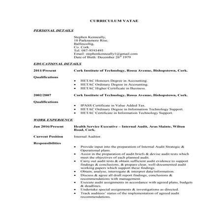 Stephen Kenneally Curriculum Vitae | DOC