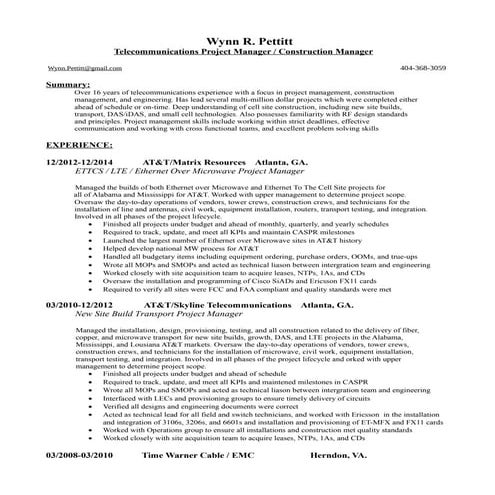 Resume Wynn R Pettitt