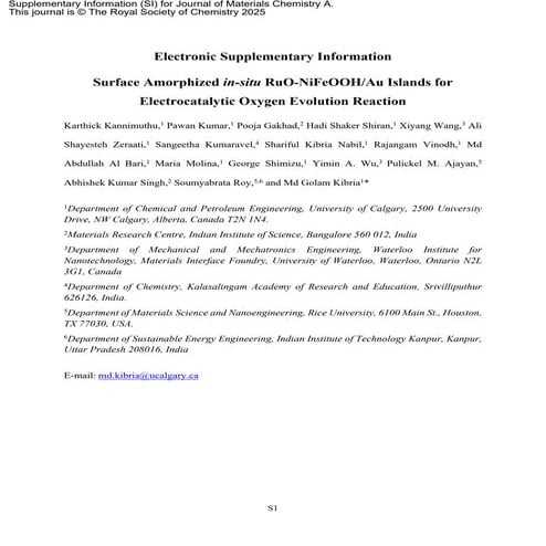 Surface Amorphized in-situ RuO-NiFeOOH/Au Islands for Electrocatalytic Oxygen...