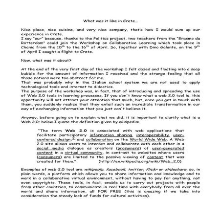 D6.2.3 italian article_spring school what was it like in crete_erasmo