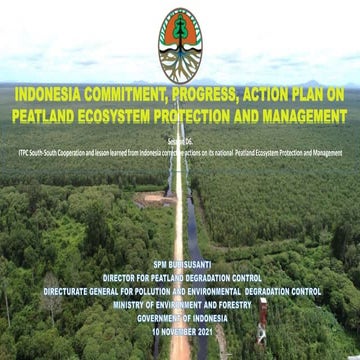 Indonesia commitment, progress, action plan on peatland protection and manage...