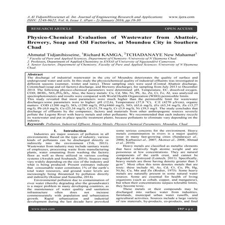 Physico-Chemical Evaluation of Wastewater from Abattoir, Brewery, Soap and Oi...