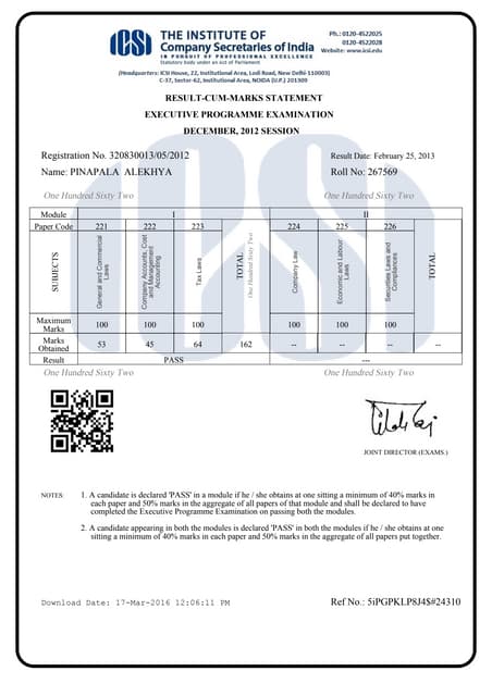 CA INTER PASS CERTIFICATE | PDF