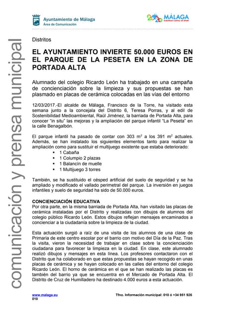 EL AYUNTAMIENTO INVIERTE 50.000 EUROS EN EL PARQUE DE LA PESETA EN LA ZONA DE...