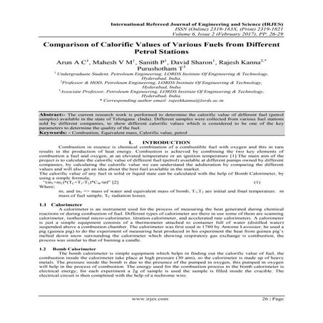 Comparison of Calorific Values of Various Fuels from Different Petrol Stations