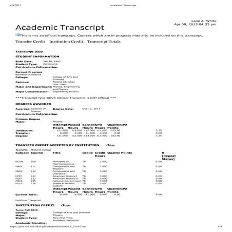 Academic Transcript