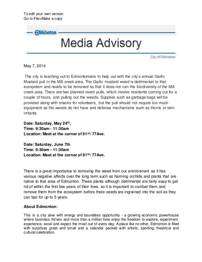 media advisory for garlic mustard pull 2014 media advisory
