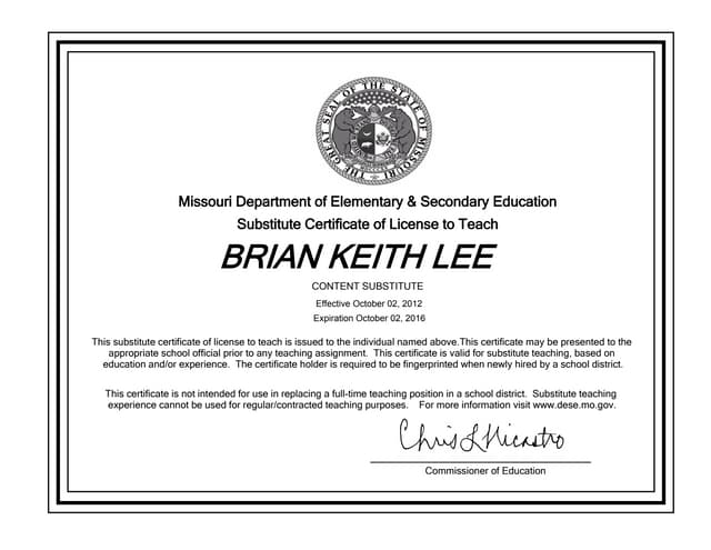 Substitute Certificate PPT Substitute Certificate PPT