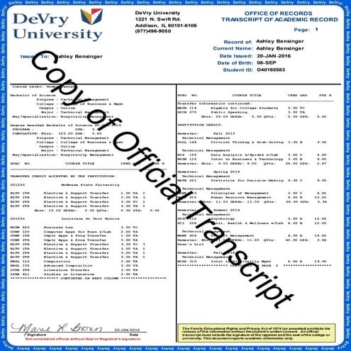 Undergrad transcript