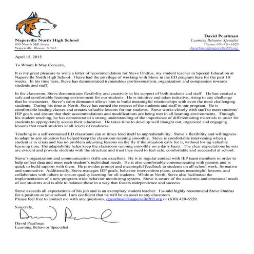 Letter of Recommendation - David Pearlman
