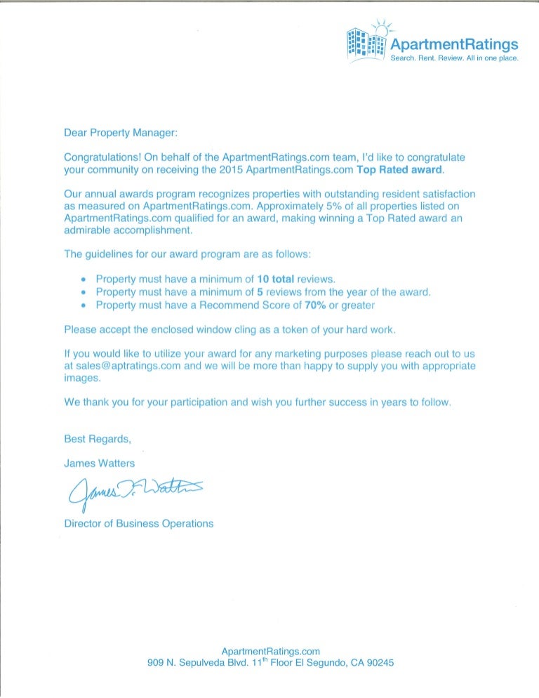 2015 Apt Ratings Top Rated Award