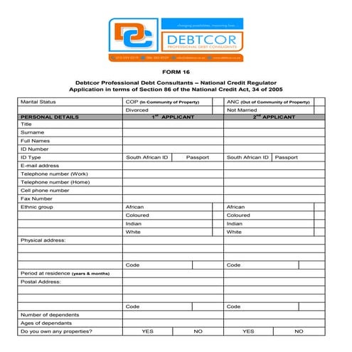 Debtcor Professional Debt Consultants - Form 16