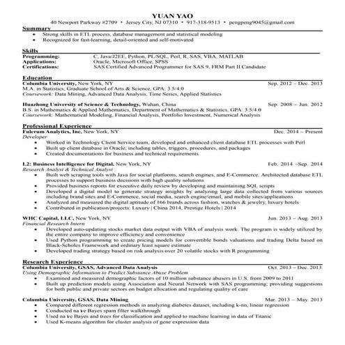 Resume Yuan Yao
