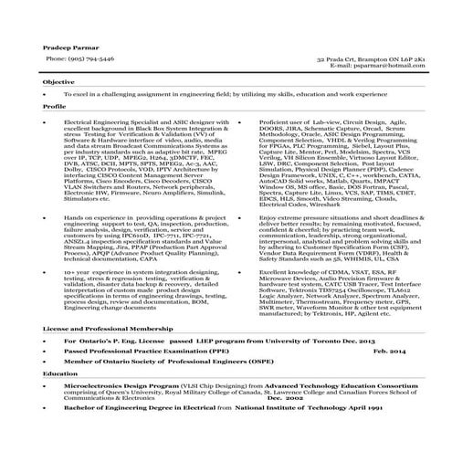 Resume for System Integration Design, Testing, QA Verification and Validation...