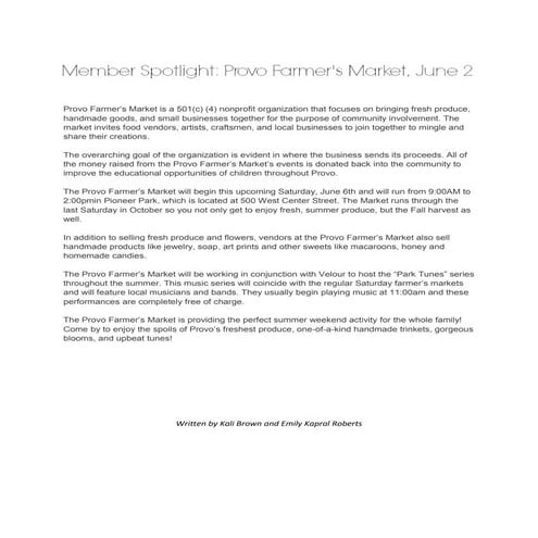 member spotlight. Provo Farmer's Market