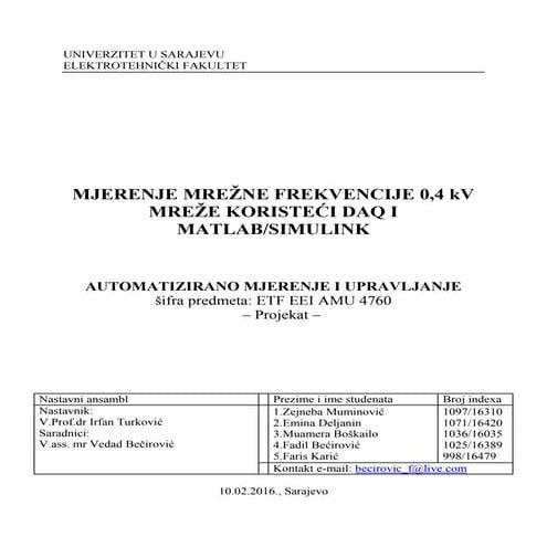 "Measurement of 0.4 kV network grid using DAQ and MATLAB / SIMULINK"