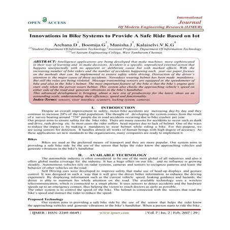 Innovations in Bike Systems to Provide A Safe Ride Based on Iot