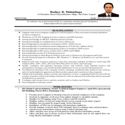 Resume Rodney Malumbaga updated november 2014