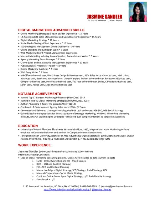 Jasmine Sandler Resume 2015