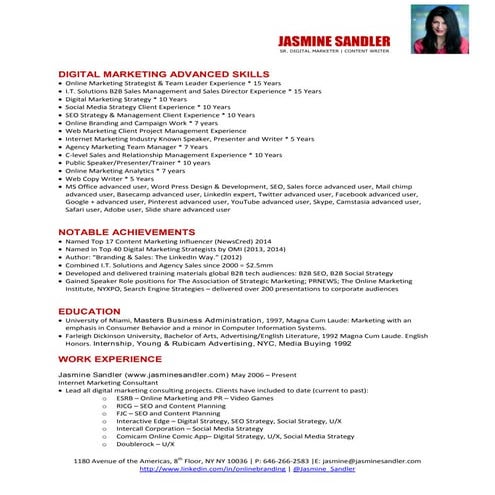 Jasmine Sandler Resume 2015