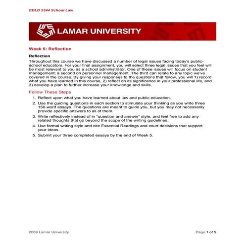 Educational Law, Student's Rights, Teacher Contracts, Technology, and Special Education