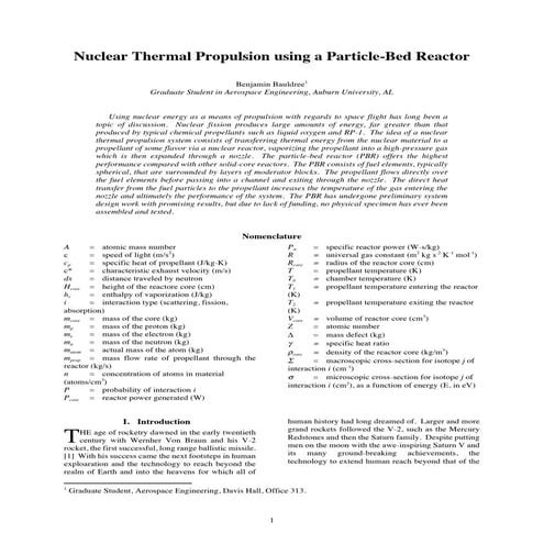 Nuclear Thermal Propulsion Using a Particle-Bed Reactor