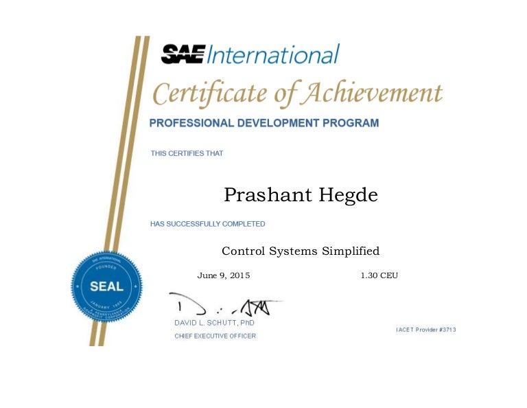 SAE Controls Certificate