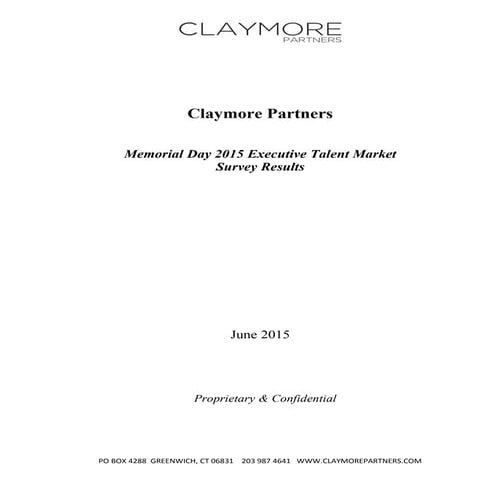 Claymore Partners Memorial Day 2015 Executive Talent Survey Results