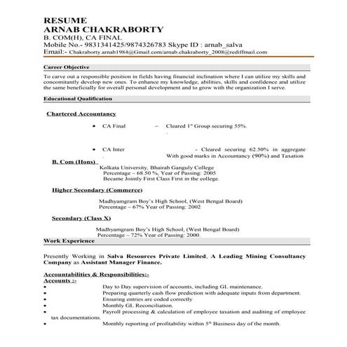 CA Inter With  6+ Experience in Accounts & Finance