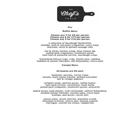 The Chef's Table Buffet & Canape Menu May | PDF
