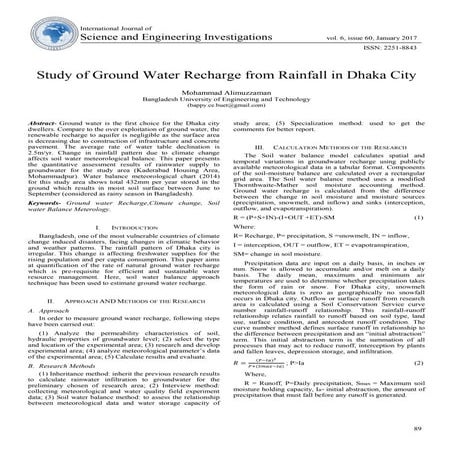 Study of Ground Water Recharge from Rainfall in Dhaka City