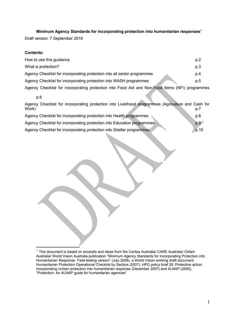 Agency checklist for protection issues final draft