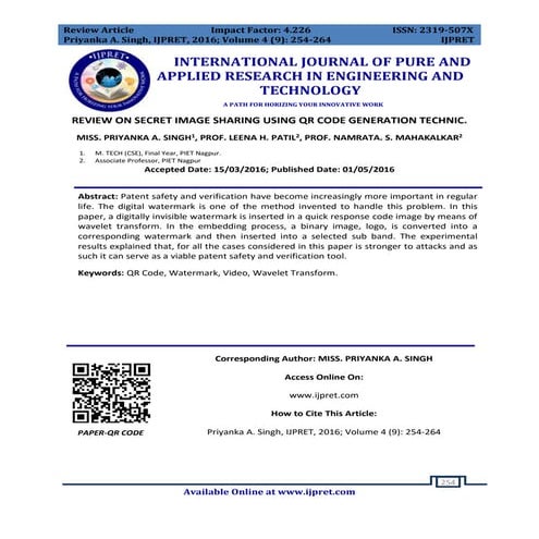 REVIEW ON SECRET IMAGE SHARING USING QR CODE GENERATION TECHNIC