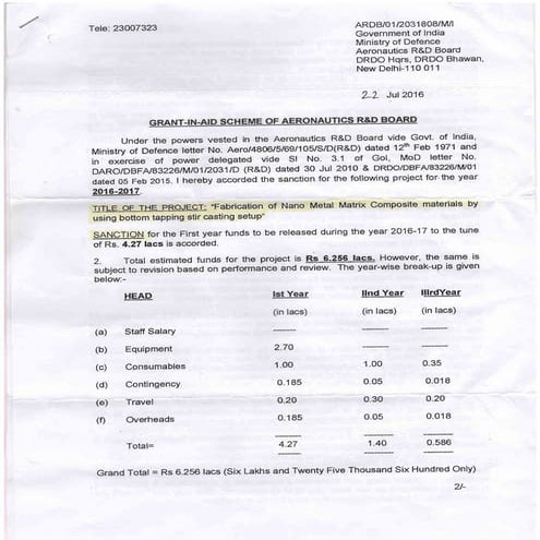 DRDO Sanctioned order | PDF