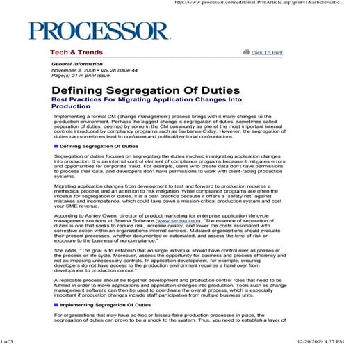 Defining Segregation of Duties