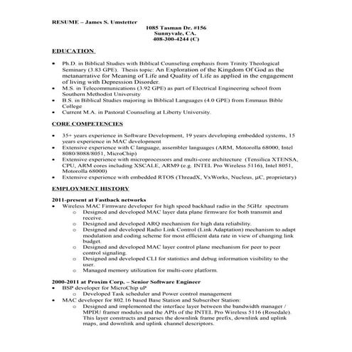 ENGINEERING RESUME - James Umstetter
