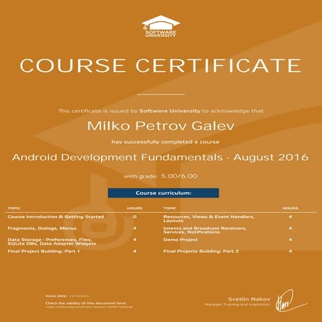 Milko Galev - Android Certificate