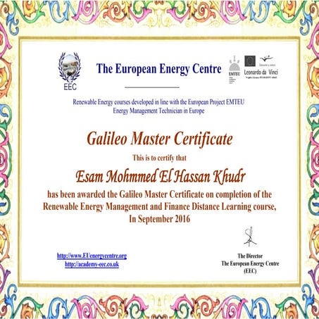 GMC Certificate - Esam Mohmmed El Hassan Khudr - Renewable Energy Management ...
