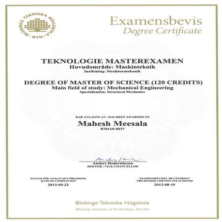 Degree Certificate with grades