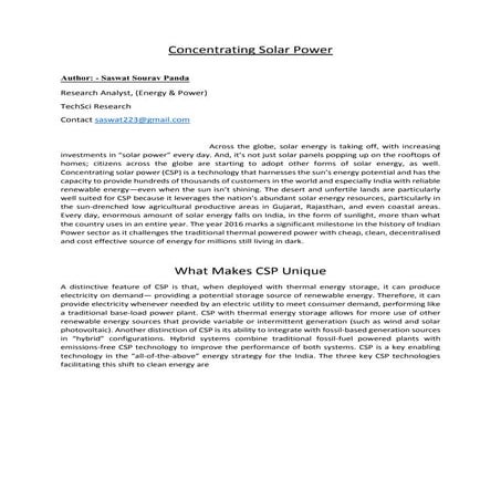 Concentrating Solar Power