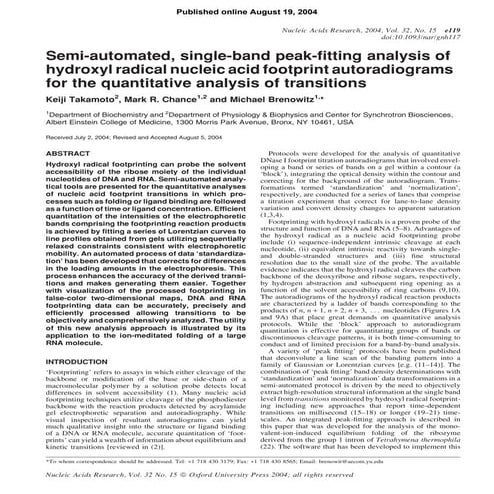 Semi-automated Single-band Peak-fitting Analysis of Hydroxyl Radical Nucleic ...