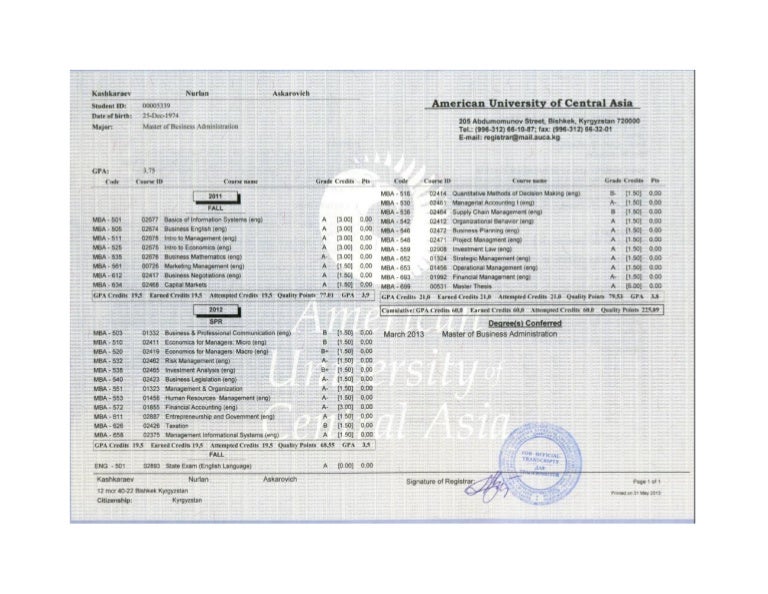 MBA Transcript