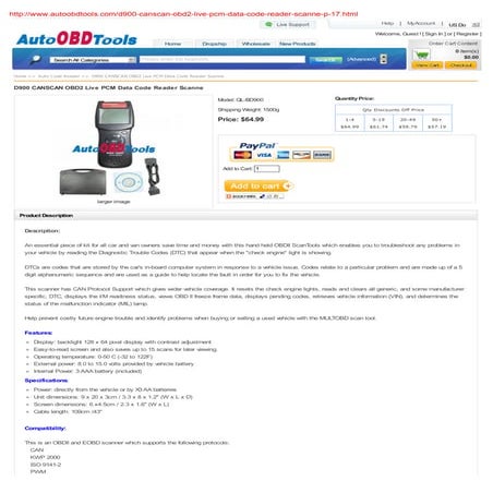 D900 canscan obd2 live pcm data code reader scanner