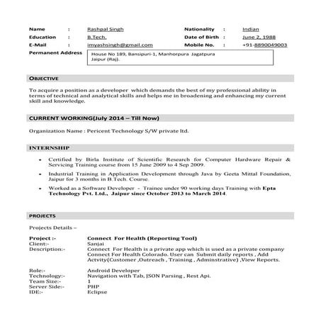 Rashpal singh Resume