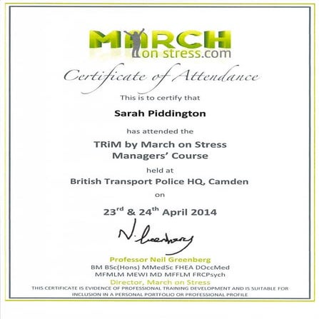 TRiM Managers' Course certificate 2014.04
